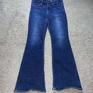 American Eagle Outfitters High Rise Flared Jeans in Dark Blue